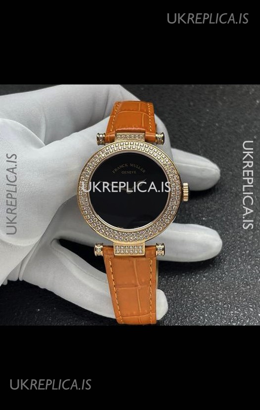 Franck Muller Double Mystery Swiss Quartz Watch in Gold Diamonds Casing