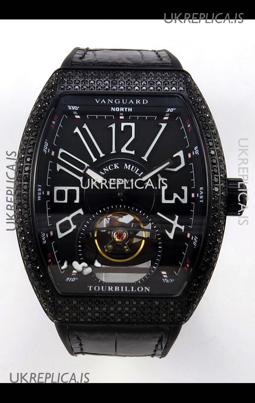 Franck Muller V45 Tourbillon Black DLC Diamonds Super Clone Watch 