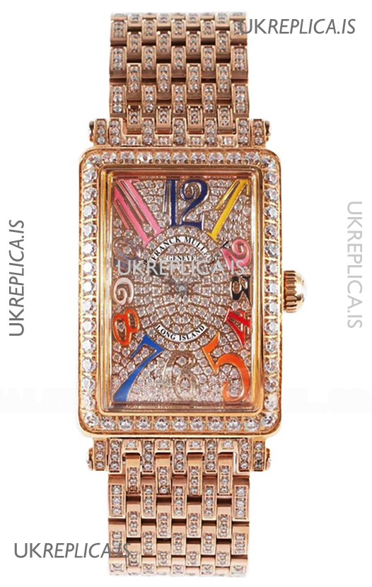 Franck Muller Long Island Color Dreams Rose Gold Diamonds Swiss Replica Watch 