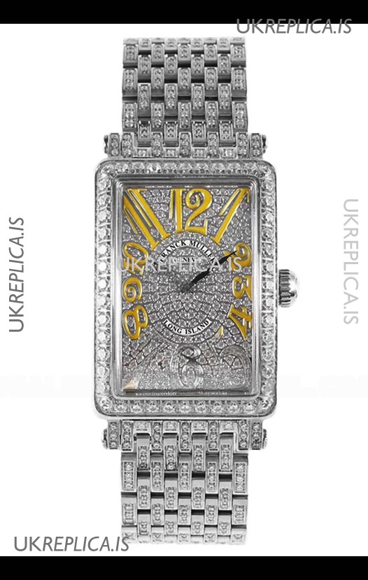 Franck Muller Long Island Stainless Steel Diamonds Swiss Replica Watch 