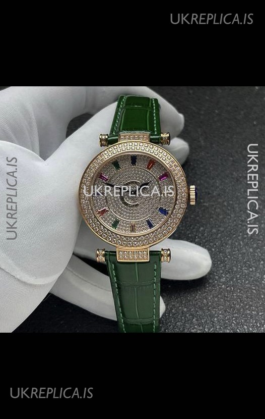 Franck Muller Double Mystery Swiss Quartz Watch in Gold Diamonds Casing