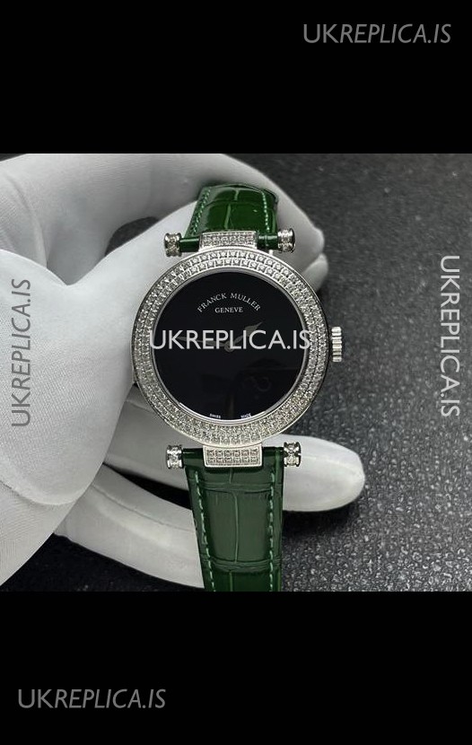 Franck Muller Double Mystery Swiss Quartz Watch in Steel Diamonds Casing