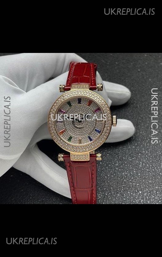 Franck Muller Double Mystery Swiss Quartz Watch in Gold Diamonds Casing