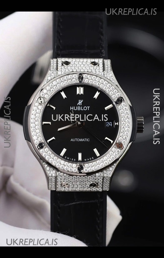 Hublot Classic Fusion Diamonds Steel Black Dial 38MM Super Clone Watch 