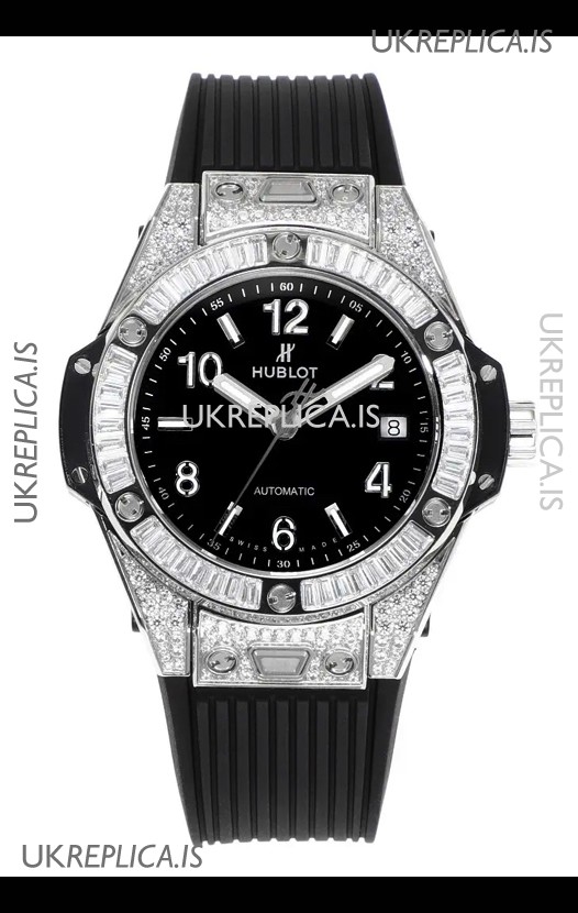 Hublot Big Bang One Click moissanite Paved Casing Super Clone Watch Black Dial