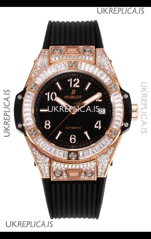 Hublot Big Bang One Click moissanite Rose Gold Super Clone Watch Black Dial