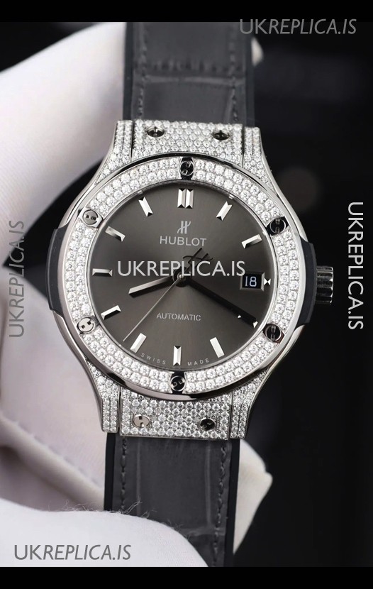 Hublot Classic Fusion Diamonds Steel Grey Dial 38MM Super Clone Watch 