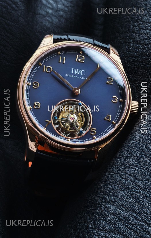 IWC Portuguese Tourbillon Rose Gold Blue Dial Super Clone Watch 