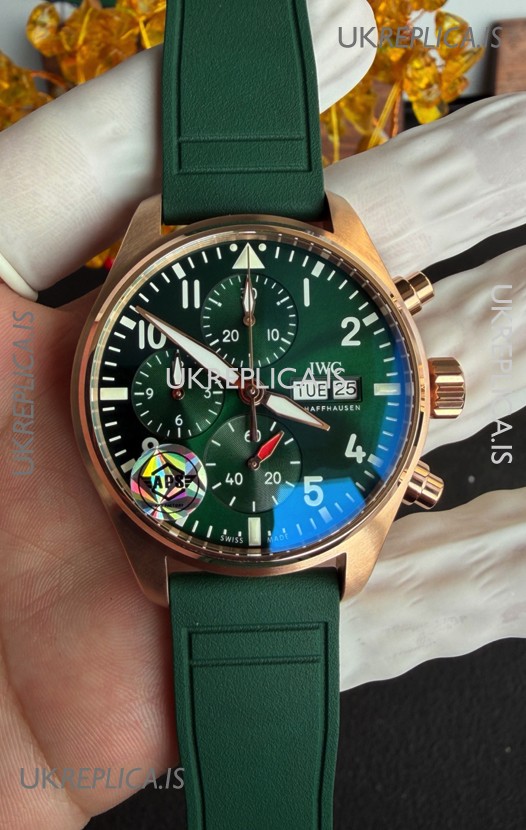 IWC PILOT'S Rose Gold Chronograph Green Dial Super Clone Watch 