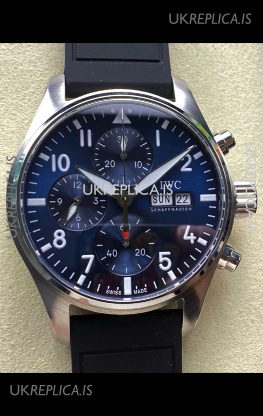 IWC PILOT'S Chronograph Blue Dial Rubber Strap Super Clone Watch 