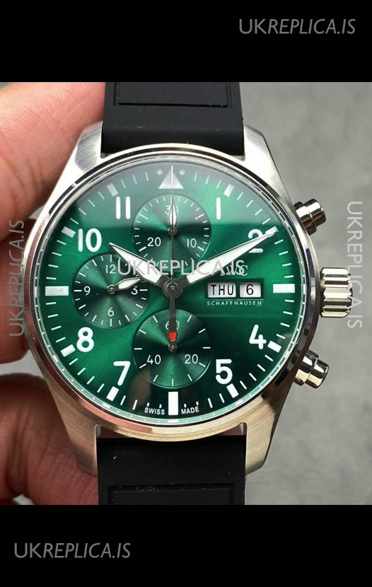IWC PILOT'S Chronograph Green Dial Rubber Strap Super Clone Watch 