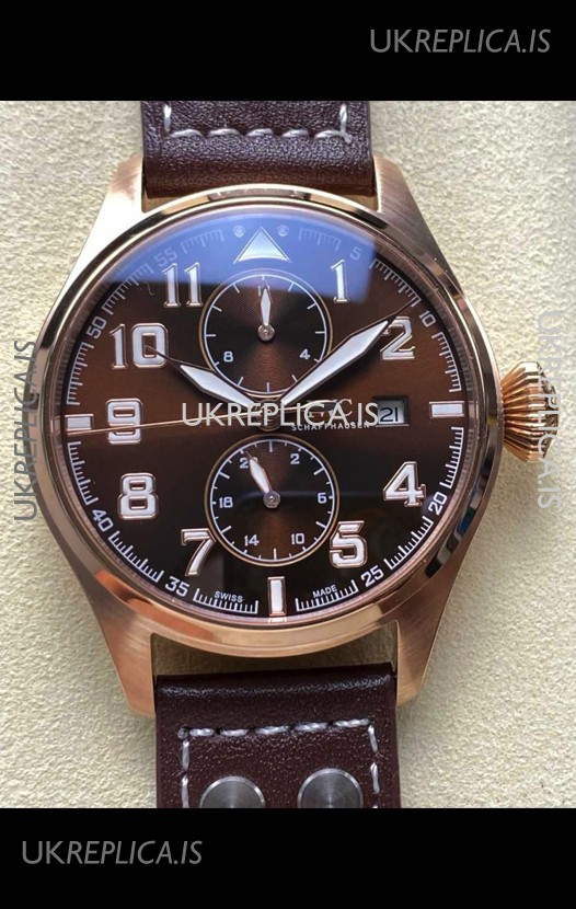 IWC PILOT'S Monopusher Rose Gold Brown Dial Replica Watch 