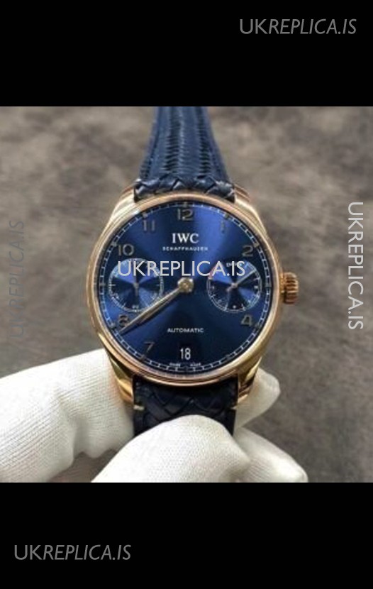 IWC Portugieser Blue Dial Rose Gold Super Clone Watch 