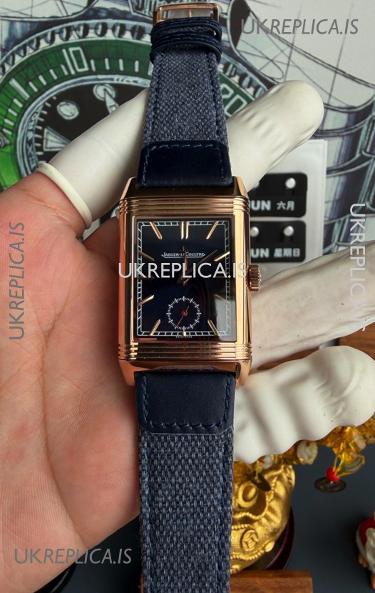 Jaeger-LeCoultre Reverso Tribute Duoface Rose Gold Blue & Steel Dial Super Clone Watch 