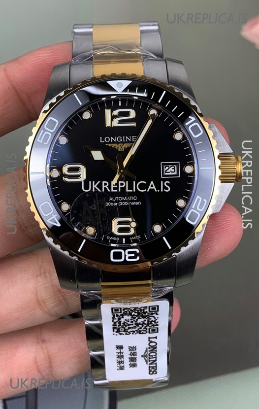 Longines HydroConquest Black Dial Two Tone Super Clone Watch 