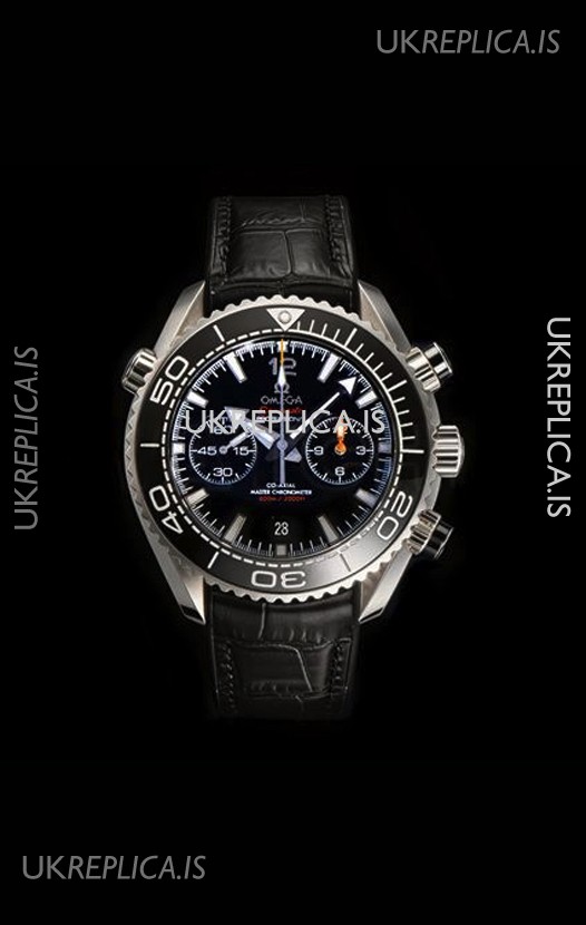 Omega Speedmaster Planet Ocean Black Dial Leather Strap Super Clone Watch 