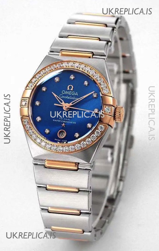 Omega Constellation 29MM Two Tone Rose Gold Blue Dial Automatic Super Clone Watch 