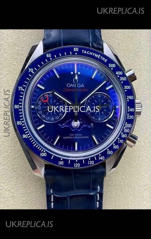 Omega Speedmaster Moonphase Blue Dial Leather Strap Super Clone Watch 