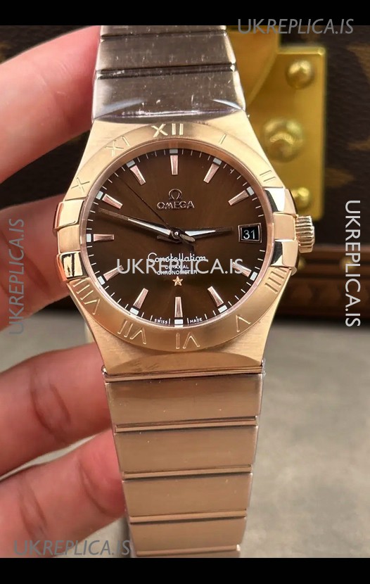 Omega Constellation 38MM Rose Gold Brown Dial Super Clone Watch 