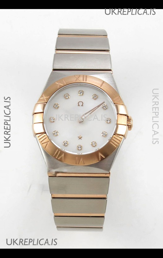 Omega Constellation 28MM Two Tone Rose Gold Pearl Dial QUARTZ Super Clone Watch 