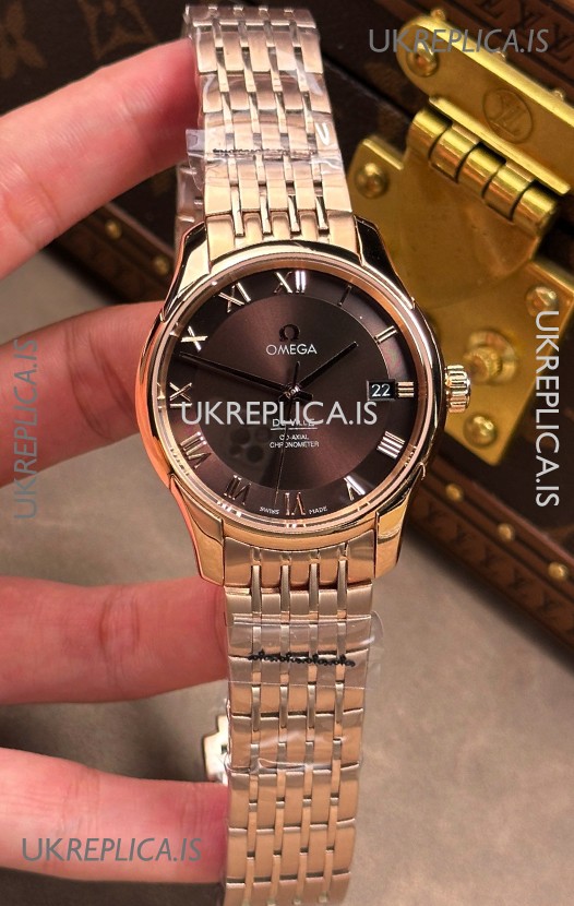 Omega De-Ville Rose Gold Brown Roman Dial 41MM Super Clone Watch 