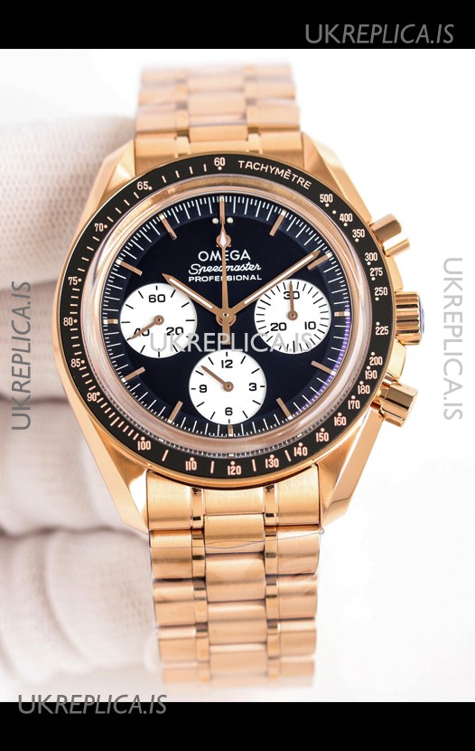 Omega Speedmaster Moonwatch Rose Gold Black Dial Super Clone Watch 