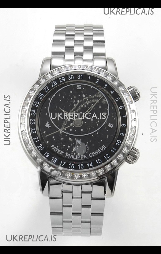 Patek Philippe Grand Complications 6102 Black Dial Steel Strap Super Clone Watch 