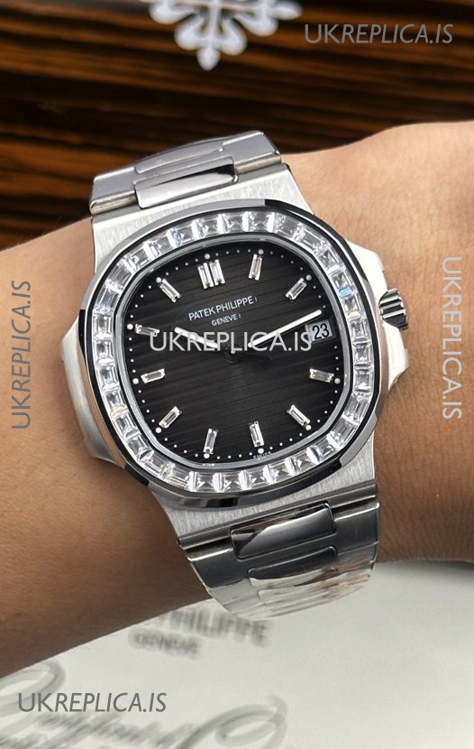 Patek Philippe Nautilus 5723 Black Dial White Sapphires Super Clone Watch 