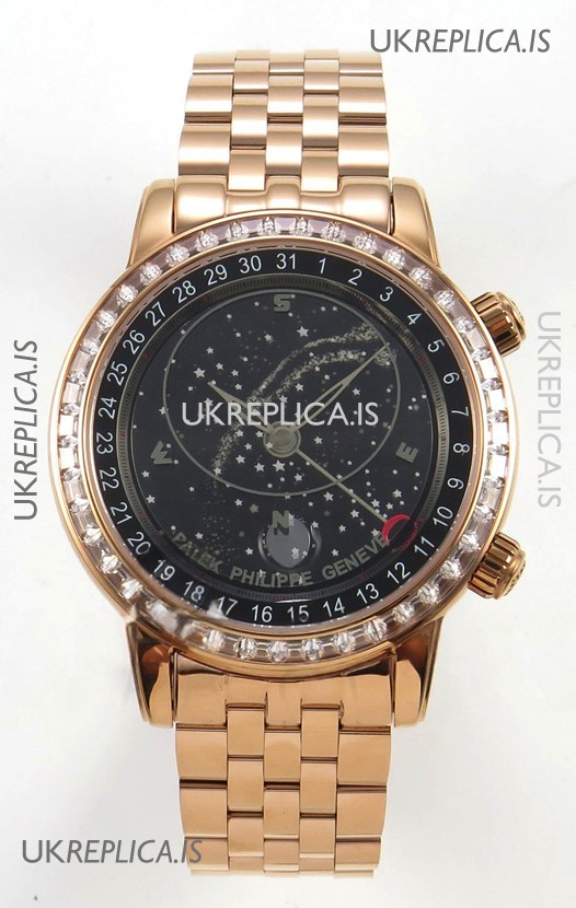 Patek Philippe Grand Complications 6102 Black Dial Rose Gold Strap Super Clone Watch 