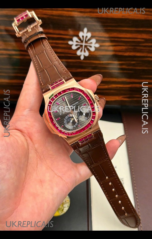 Patek Philippe Nautilus 5712 Rose Gold Red Rubies Super Clone Watch 