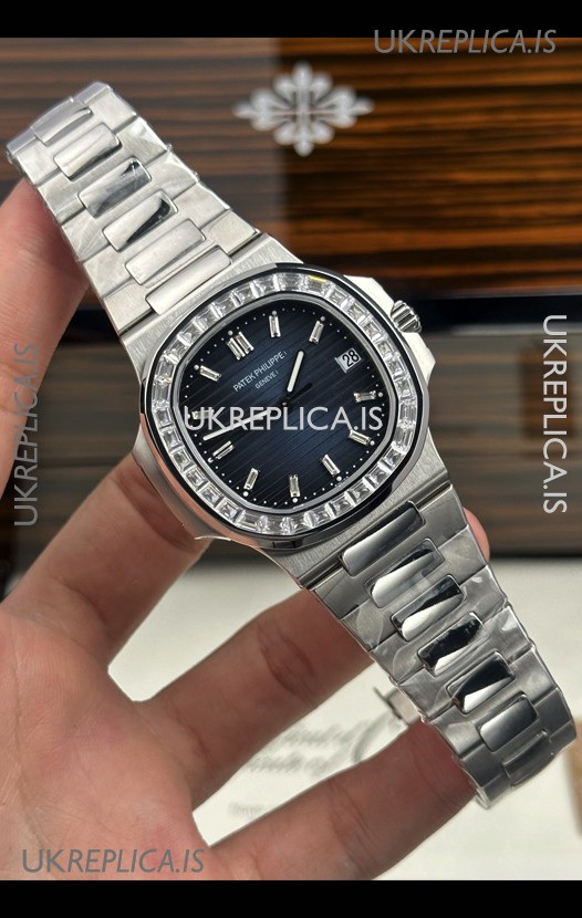 Patek Philippe Nautilus 5723 Blue Dial White Sapphires Super Clone Watch 
