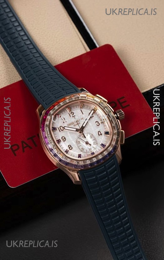 Patek Philippe Aquanaut 7968 Rose Gold Blue Strap Super Clone Watch 