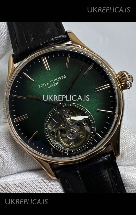 Patek Philippe Japanese Tourbillon Rose Gold Green Dial Japanese Replica Watch 