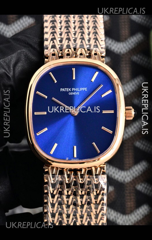 Patek Philippe Golden Ellipse 5738/1R-001 Rose Gold Blue Dial Super Clone Watch 