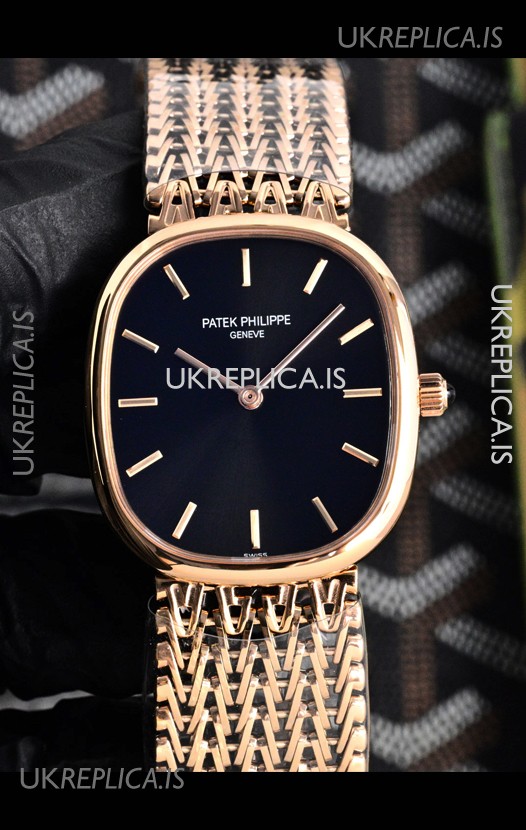 Patek Philippe Golden Ellipse 5738/1R-001 Rose Gold Black Dial Super Clone Watch 