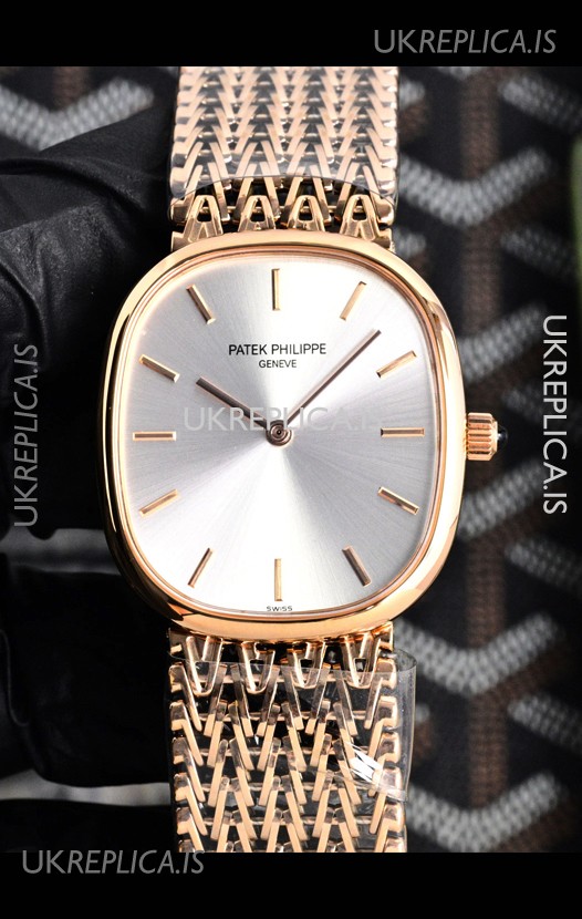 Patek Philippe Golden Ellipse 5738/1R-001 Rose Gold Steel Dial Super Clone Watch 