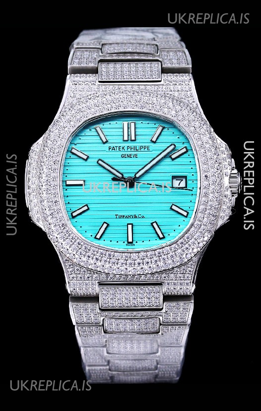 Patek Philippe Super Clone Nautilus 5711/1A Diamonds Paved Edition Tiffany Blue Dial