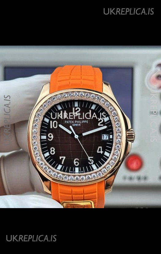 Patek Philippe Aquanaut 5167 Orange Strap Diamonds Bezel Super Clone Watch 