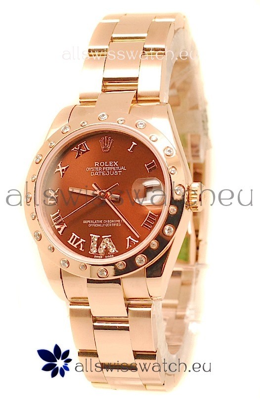 Rolex Datejust Japanese Replica Rose Gold Watch in Brown Dial - 36MM