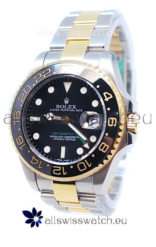 Rolex GMT Masters II 2011 Edition Swiss Replica Two Tone Watch in Black Cerarmic Bezel