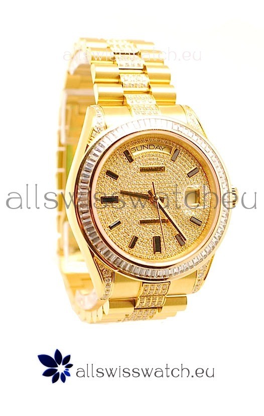 Rolex Day Date Swiss Watch in Yellow gold with Diamonds Dial