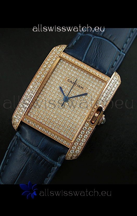 Cartier Tank Anglaise Ladies Replica Watch in Gold Case/Purple Strap