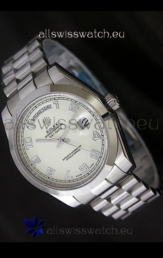 Rolex Day Date Swiss Replica Steel Watch in Arabic Markers