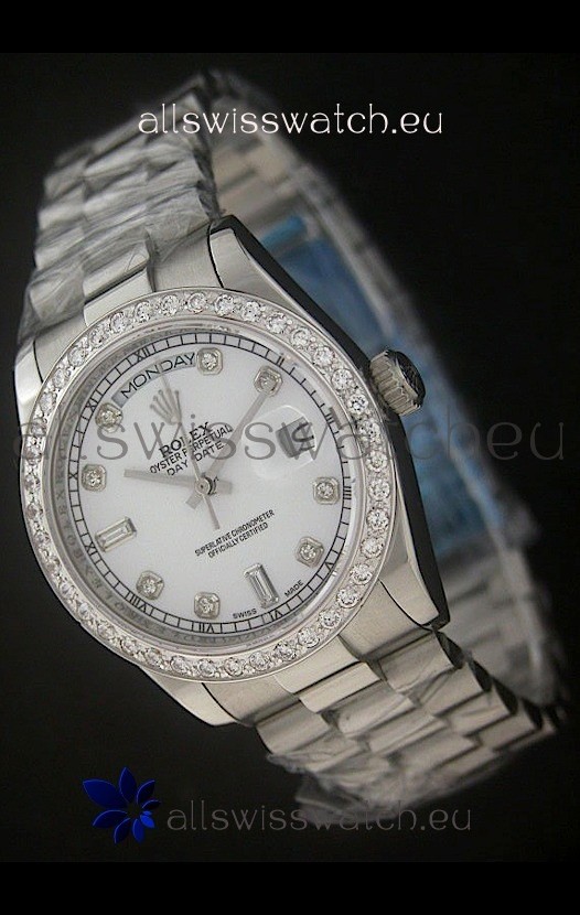 Rolex Day Date Just swiss Replica Watch in Pearl White Dial