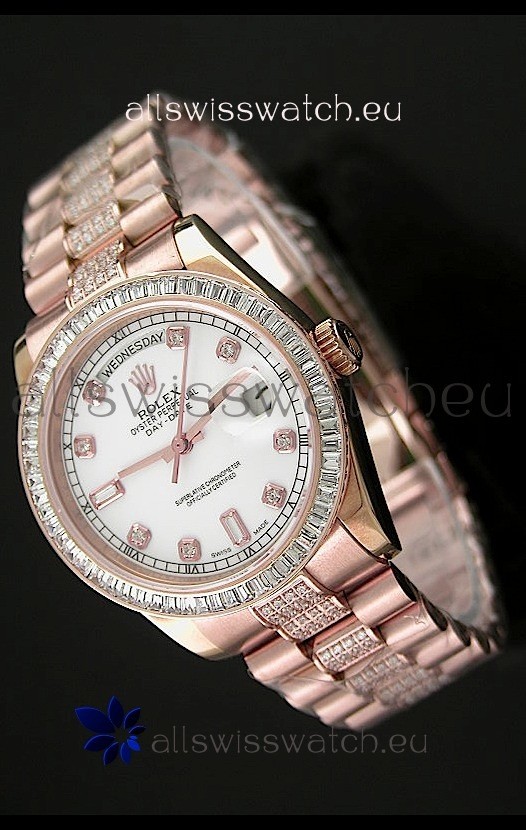 Rolex Oyster Perpetual Day Date Japanese Rose Gold Automatic Watch in Diamond Markers