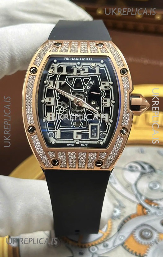 Richard Mille RM67-01 Extra-Flat Rose Gold Diamonds Studded Super Clone Watch 