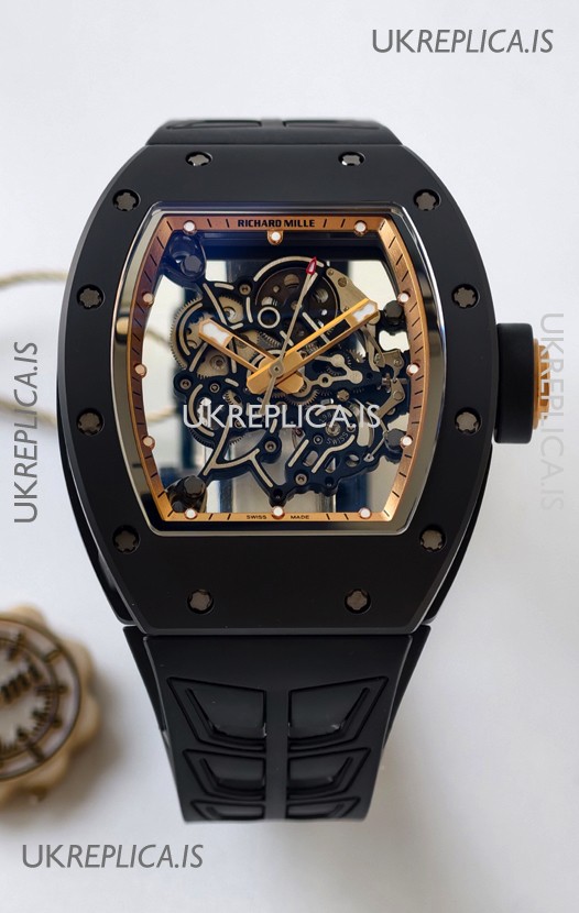 Richard Mille RM055 FREE SPRUNG MVMNT Black Ceramic Rose Gold Inner Bezel Super Clone Watch 