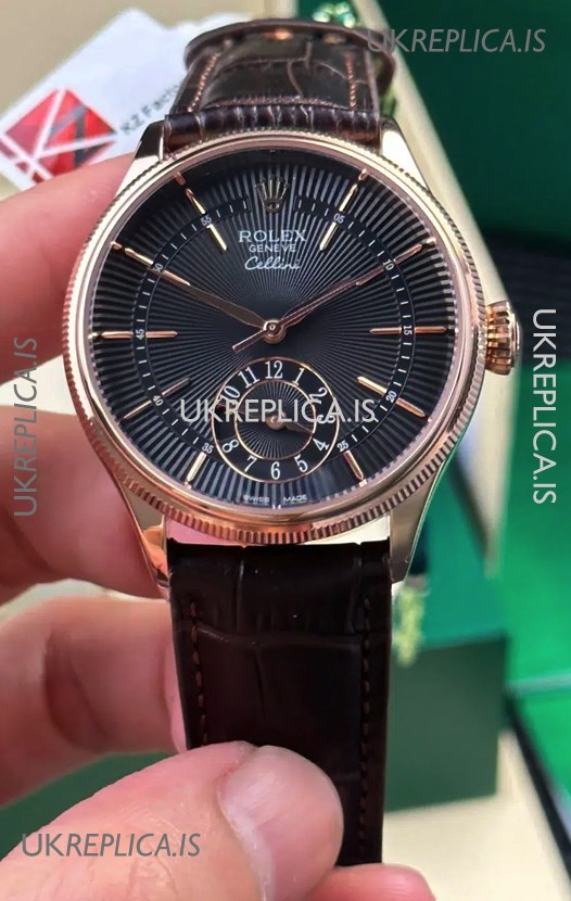 Rolex Super Clone Cellini 50525 Black Guilloche Dial Rose Gold Super Clone Watch 