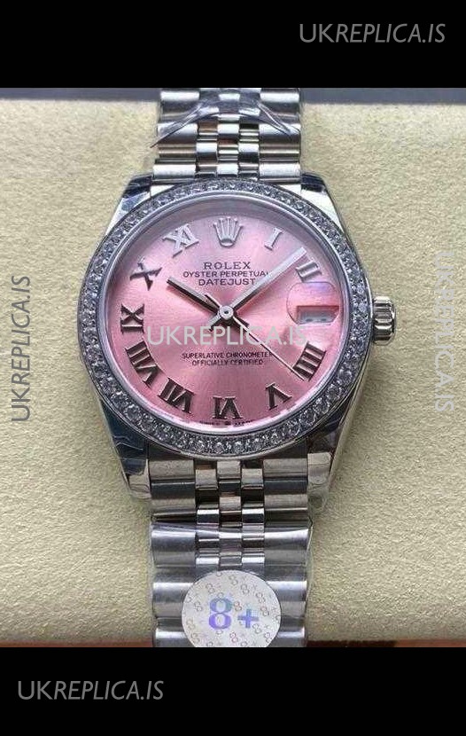 Rolex Super Clone Datejust 31MM Pink Roman Dial Steel Case Super Clone Watch 