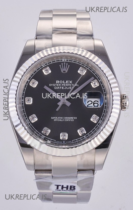 Datejust Super Clone 126334 Grey Diamonds Dial 41MM FREE SPRUNG MVMNT 3235 Watch 